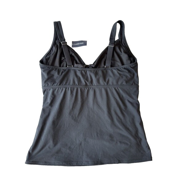 Lands End Womens 16 W Wrap Front Swim Top Black Solid Tummy Control Tankini - Picture 2 of 10